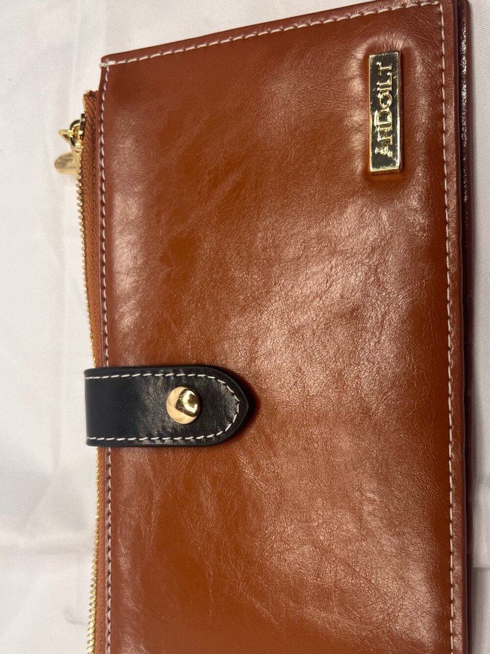 ANDOILT Luxury Oil Waxed Cowhide Leather RFID Wallet Brown Double Zip